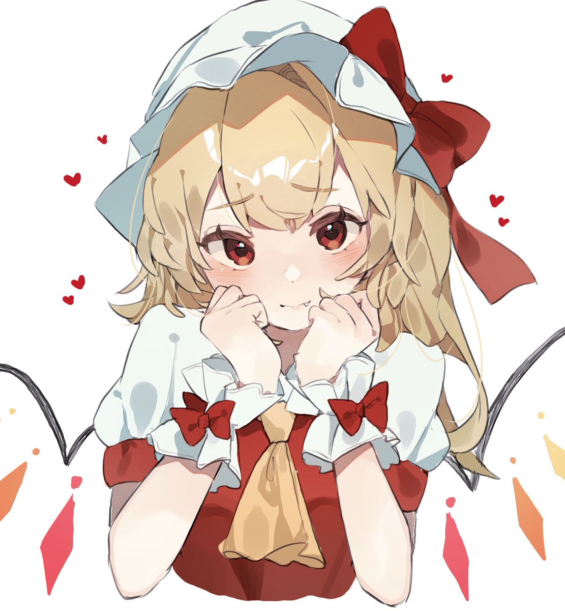 flandre scarlet 1girl solo hat wings blonde hair red eyes white background  illustration images