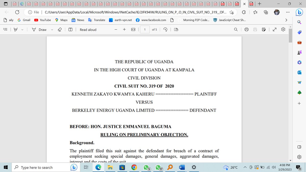 #LegalAlert
1/2
Baguma J has yesterday ruled  in this case ( Zakayo v Berkeley ltd) that the High court has jurisdiction to hear and determine an employment dispute where the plaintiffs are seeking for general and punitive damages.