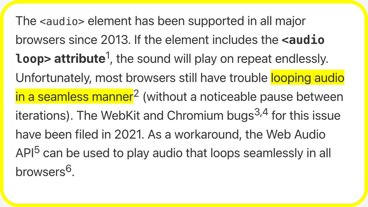 WebPlatformNews's tweet image. The audio element does not loop seamlessly in browsers webplatform.news/#1680094508000