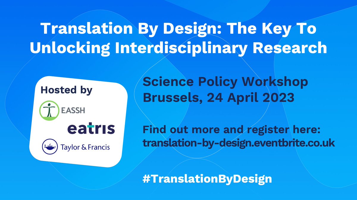 On April 24, @EatrisEric @EASSH_ & @tandfonline are co-organising a policy workshop on Research #Translation, with a special focus on #SSH and #TranslationalMedicine. 

We have a few spots available on a first-come first served basis.

Register here! bit.ly/3ZjRihO