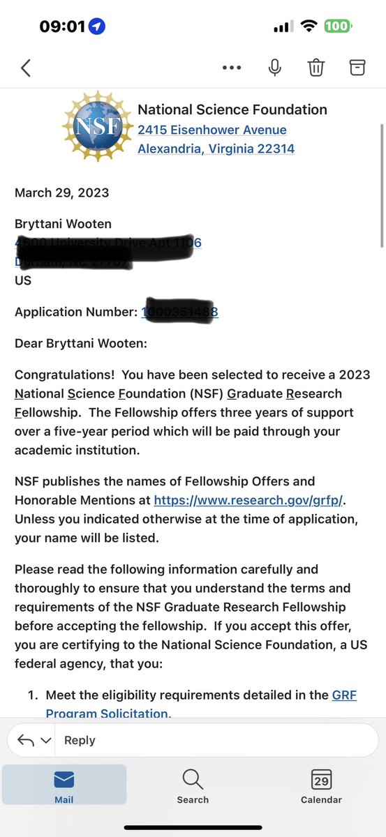 BryttaniWooten's tweet photo. Waking up to this email after praying non stop for months feels like I’m still in a dream. But mama, I WON THE NSF GRFP!!!!!!!!!!! https://t.co/O0xQdnCx4C
