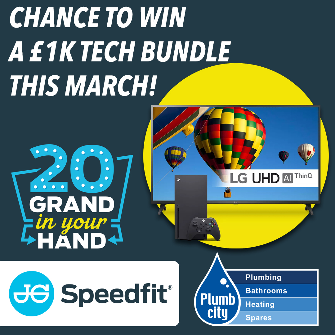 There's still a chance to win a big £1k tech bundle with JG SPEEDFIT this month! Just pick up a promo 10 pack of 15mm Equal Elbows from your local Plumbcity to enter their prize draw (+ £20k prize draw entry). T&Cs apply. zurl.co/aFRf #plumbing #fittings 
@JGSpeedfit