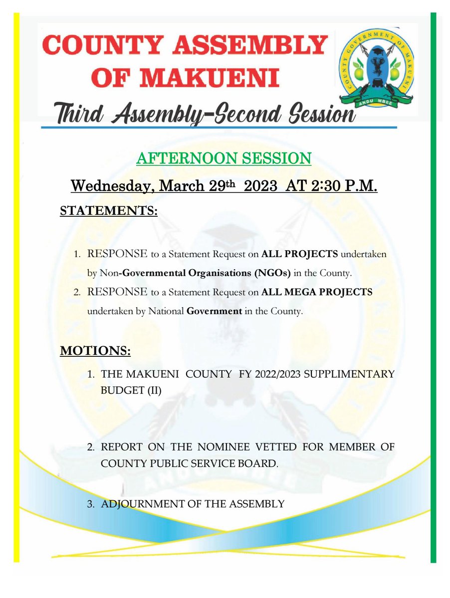The Assembly will continue sittings this afternoon where adjournment is expected upon conclusion of today's business. Among other critical agenda  is the adoption of the Supplimentary Budget II as indicated in the brief below: