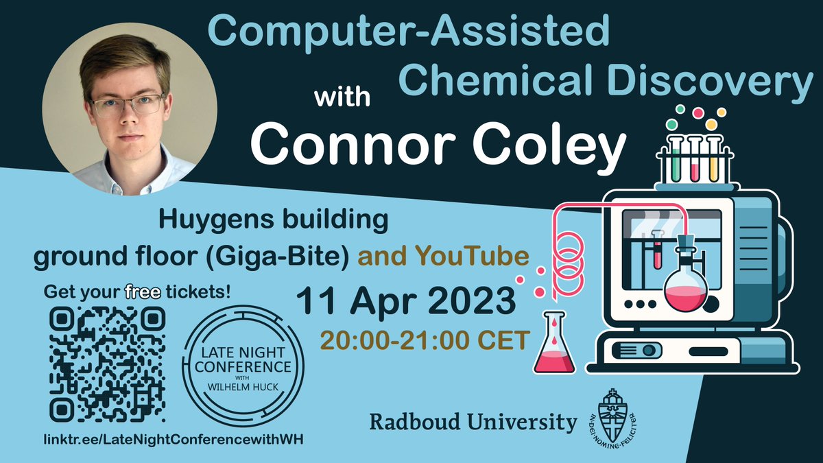 Exciting news!For the 3rd episode of Late Night Conference our speaker will be @cwcoley from @MITChemE & @MITEECS and he will be talking about Computer-Assisted Chemical Discovery! So grab your FREE ticket or watch YouTube stream on April 11 at 20.00 CET 📌linktr.ee/LateNightConfe…