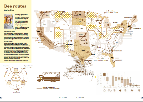 BeeCraftMag's tweet photo. The big bee migration to #pollinate 80% of the world's almonds in California. Almond area is down this year, but there still weren't enough #bees. Beekeeper blames agrichemicals stressing bees last summer. https://t.co/6wf9bS64Uk
April's fascinating centrespread by Jinhang Zhou: https://t.co/6vf3ezPULh