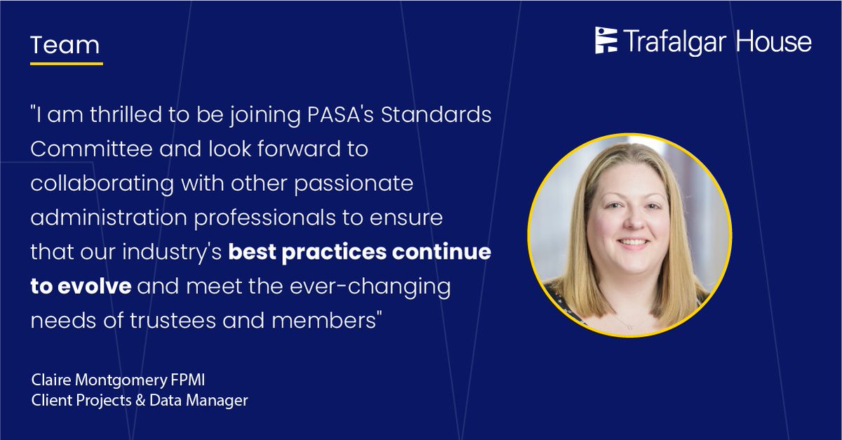 TrafalgarAdmin's tweet image. We are pleased to announce that Claire Montgomery has joined @PASAtweets Standards Committee. This appointment reflects Claire's unwavering commitment to enhancing industry standards, as well as her extensive #pensions #administration knowledge and experience.