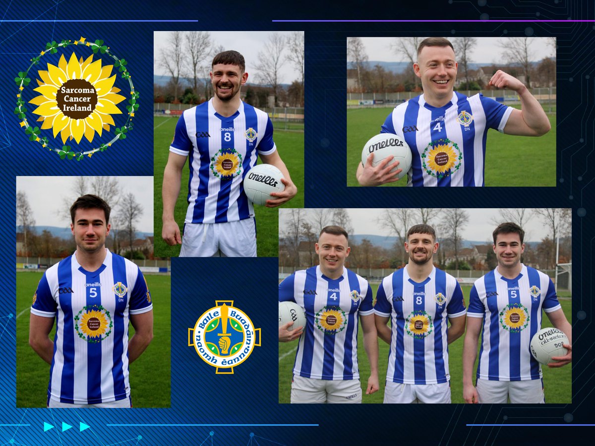 Senior Footballers Harry, James &amp; Cathal at the launch of the special one off <a href="/SarcomaIreland/">Sarcoma Cancer Ireland</a>  jersey to be worn by the team vs St Sylvesters on Sat at 6pm in PUM. All proceeds from the day are going to the charity which is very close to the teams' heart gofund.me/470fd039