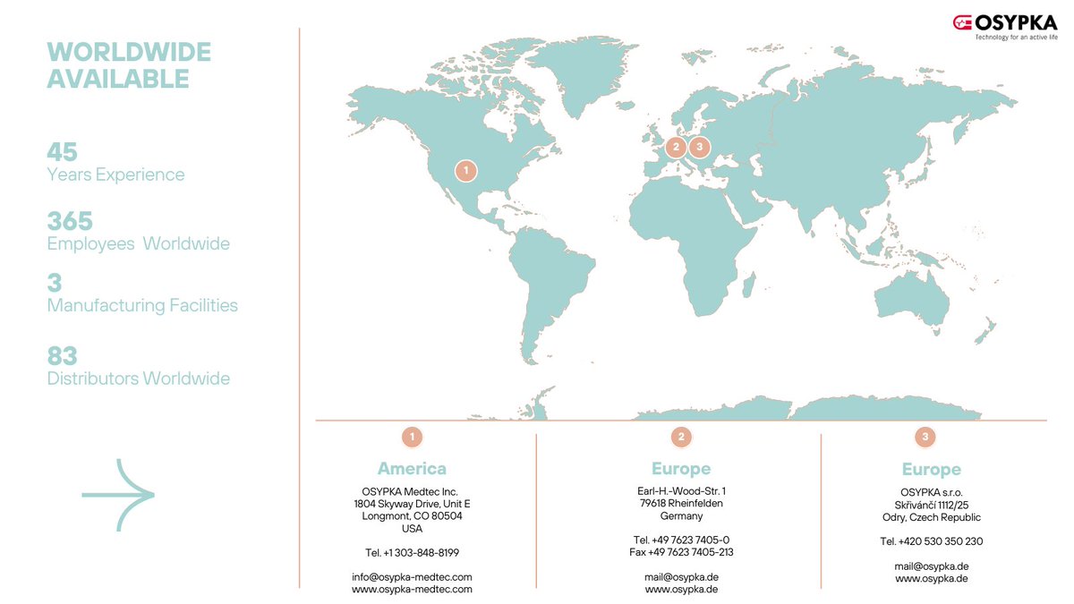 Did you know, that OSYPKA AG has 3 manufacturing facilities?
We are worldwide available!
Visit us at osypka.de