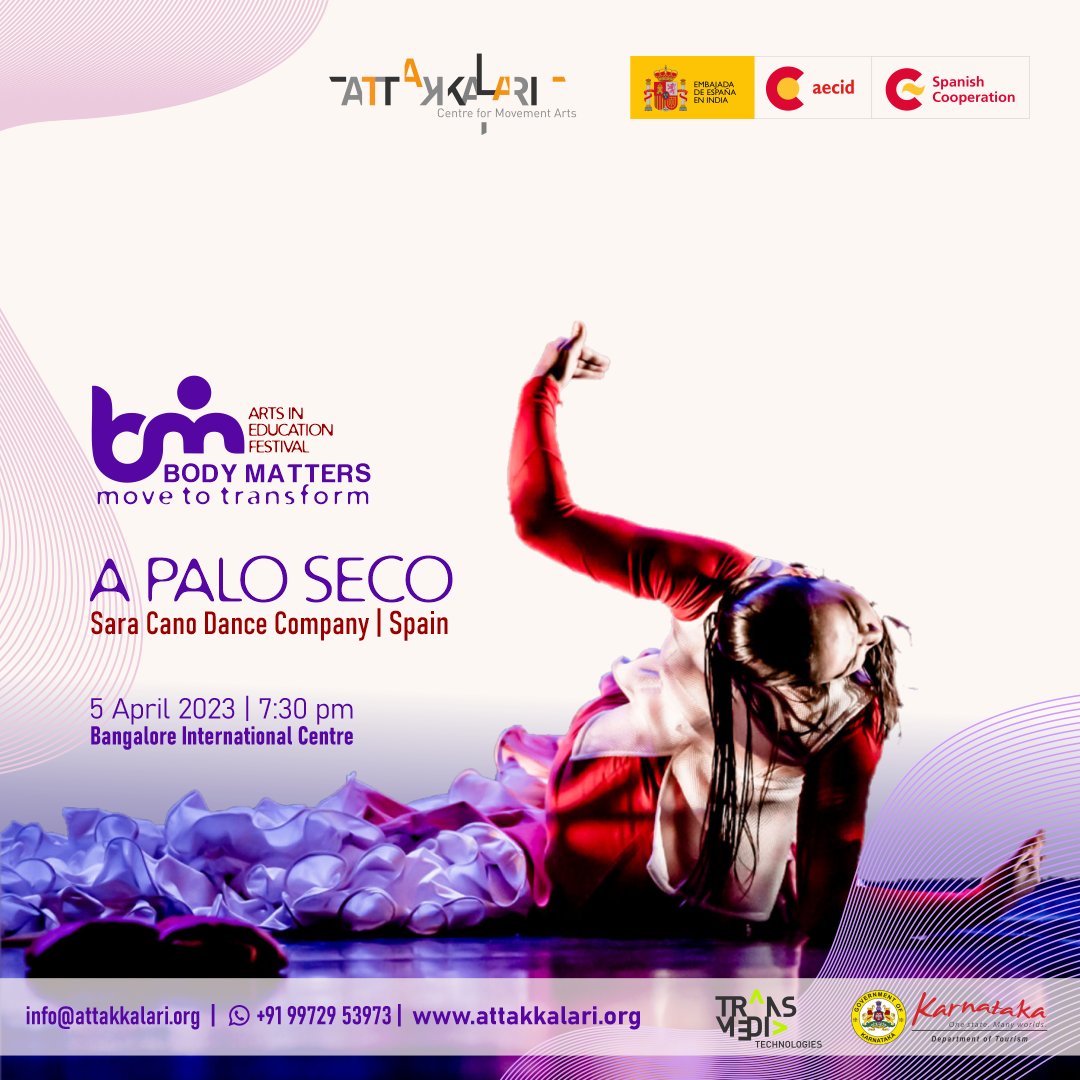 EUNIC_India's tweet image. 🎭 Come &amp;amp; join us for an unforgettable evening of performance: “A Palo Seco” by 🇪🇸 choreographer, Sara Cano Compañía de Danza at Attakkalari’s “Body Matters- Move to transform” festival in 📍#Bangalore 🇮🇳, organised by Attakkalari Centre for Movement Arts #spaindia 🇪🇸