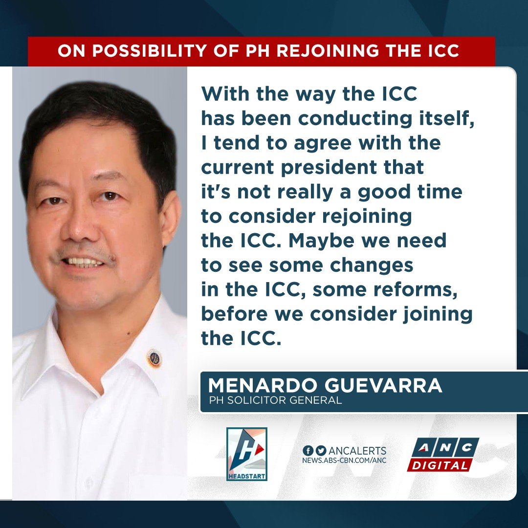 Solicitor General Guevarra sees no reason for the Philippines to rejoin the ICC at this time. #ANCSoundbytes

WATCH: youtu.be/pQoBvnc5_J8