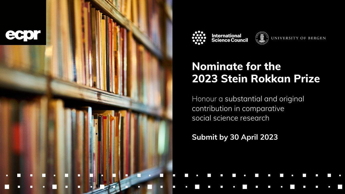 ECPR's tweet photo. ๐ Celebrate remarkable works in comparative social science research ๐ Nominate for the โฌ5,000 Stein Rokkan Prize presented by @ISC with @UiB_sampol & ECPR ๐
โณ Deadline 30 April https://t.co/BQU5TOOBR6
#ComparativeResearch #SocialSciences #ECPRPrizes https://t.co/VBE365CSCu
