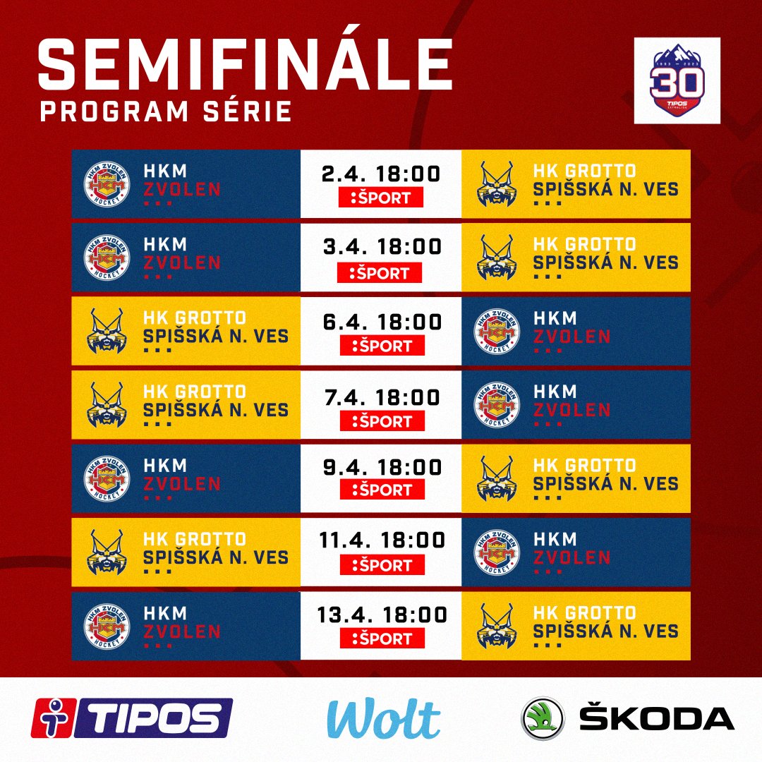 Program semifinále playoff Tipos Extraligy🏆