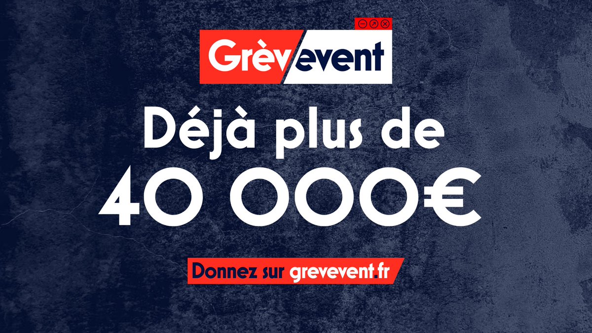 FranceInsoumise's tweet photo. 🔥 Plus de 40 000 euros récoltés pour soutenir les grévistes à l'occasion de l'opération #GrevEvent ! 

✅ Jusqu'à 14h, continuez à donner et dites à vos proches de participer : https://t.co/1lMZqn6Kt3

#Manif28Mars https://t.co/oP2UKcaZ0V