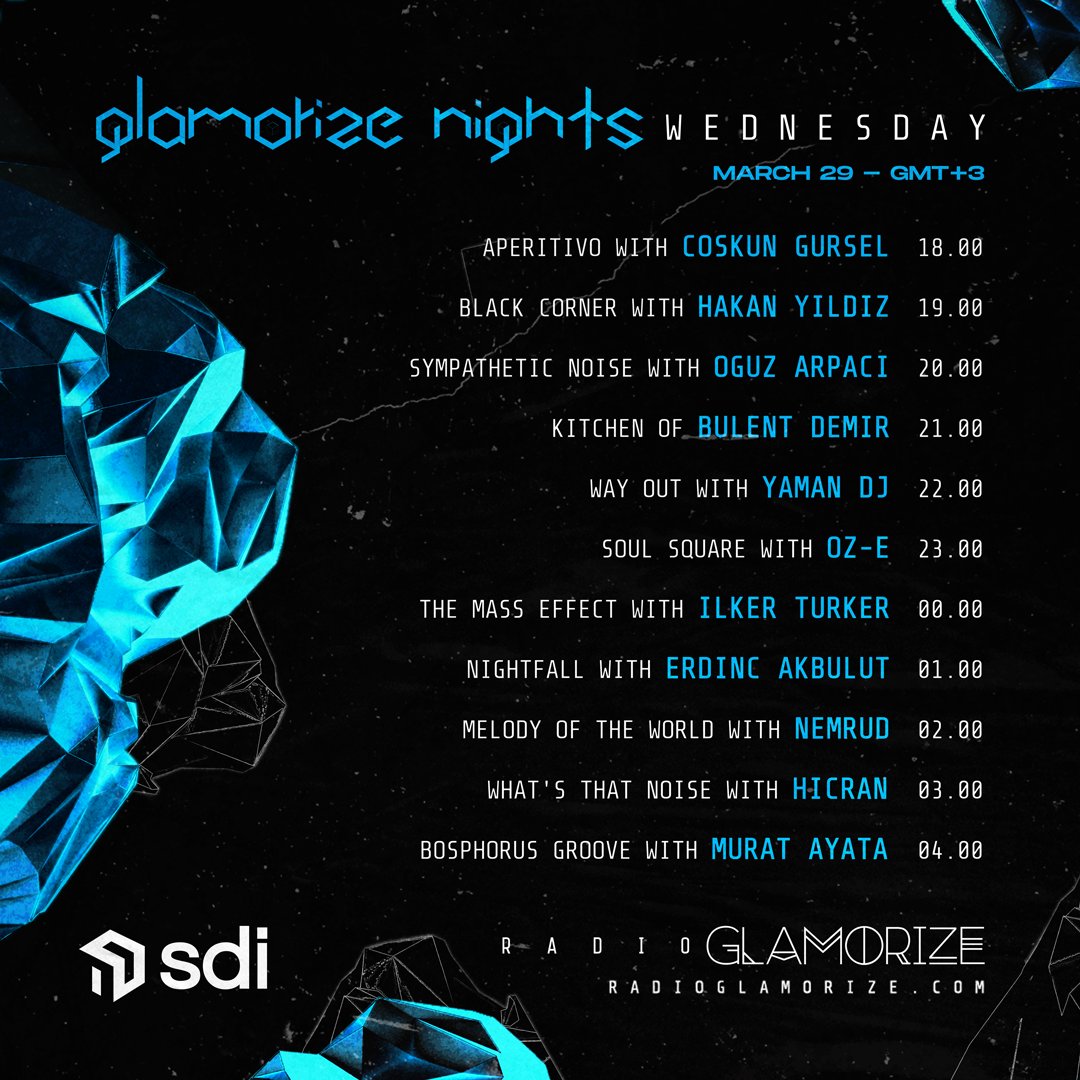 Coskun Gursel, Hakan Yildiz, Oguz Arpaci, Bulent Demir, Yaman DJ, Oz-e, Ilker Turker, Erdinc Akbulut, Nemrud, Hicran and Murat Ayata will be the guests of radioglamorize.com with their DJ-Set performances on March 29 at Glamorize Nights.
