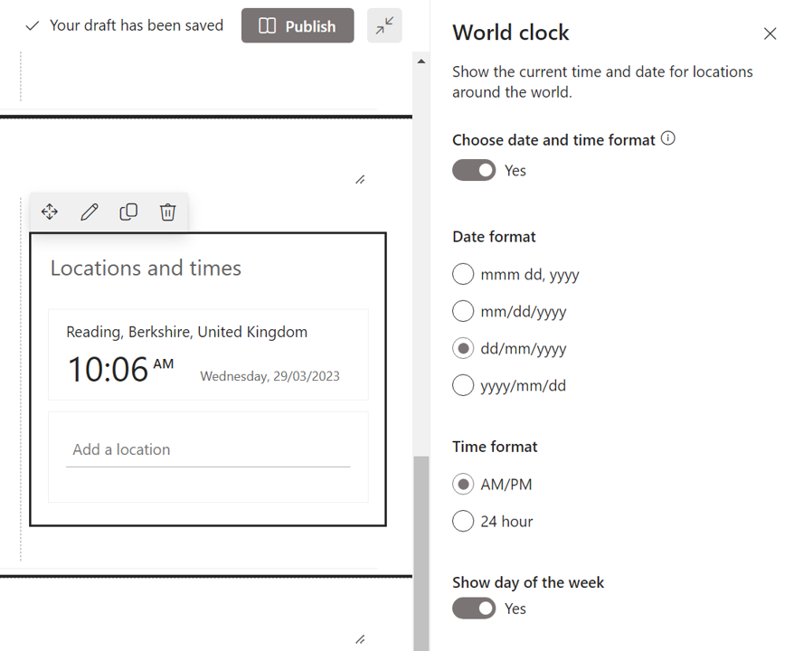 Its the little things...Just noticed the #SharePoint world clock web part now allows you to specify the date and time format. No more apologising to my UK orgs about the times being in the incorrect format🥳😍