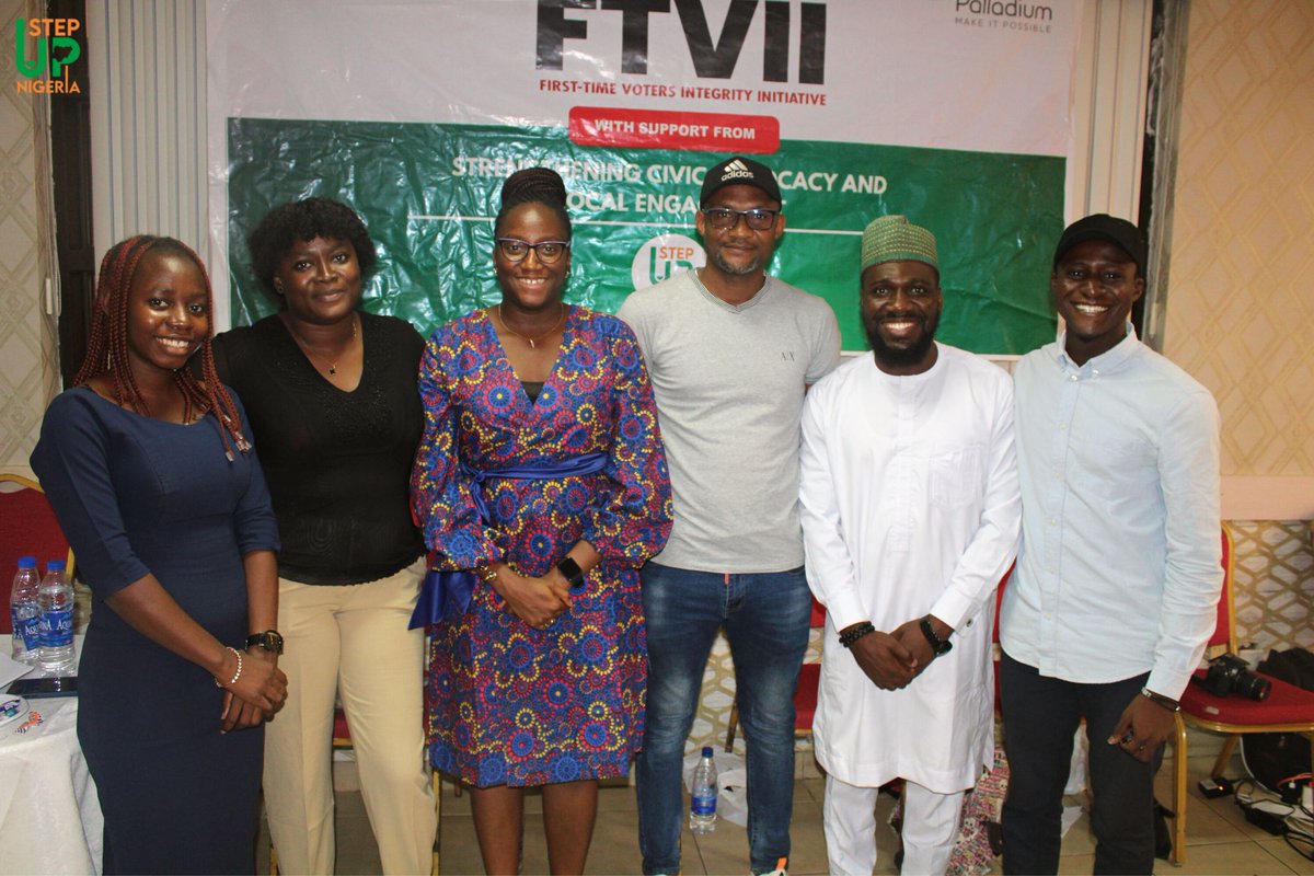 Step_Up_Nigeria's tweet photo. Special thanks to our partners @USAIDNigeria, @NigeriaScale &amp; @PalladiumImpact for your support throughout the First-Time Voters Integrity Initiative project, your presence at the Storytelling Bootcamp meant a lot to us 🙏.
#NigeriaSCALE #FTVII #Wednesday #grateful https://t.co/pVcD2JQcAp