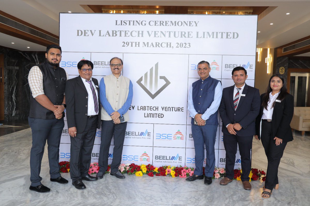 dev_labtech's tweet image. Listing Ceremony of DEV LABTECH VENTURE LIMITED on BSE SME.
@BSESME
#bse #sme #ipo #investment #investmentportfolio #investmentplan #investors #money #socialmediastrategist #bombaystockexchange