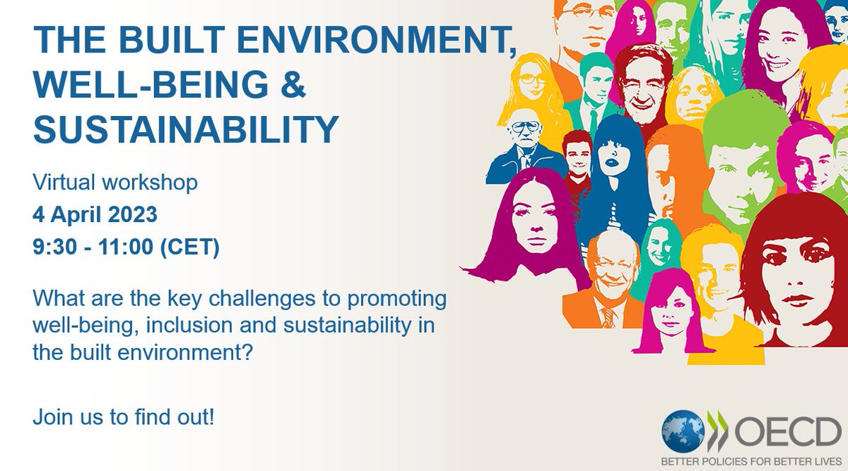 📢 JOIN US NEXT WEEK
Join the OECD for an upcoming workshop to explore the impact of the built environment on people’s #wellbeing &amp; the important evidence gaps.

📅 4 April 2023, 09:30-11:00 (CET)
🔗 Learn more: oe.cd/4Ux
✏️ Register now: meetoecd1.zoom.us/webinar/regist…