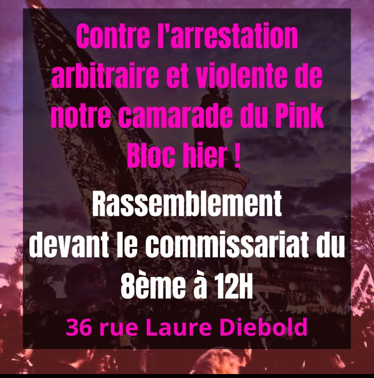 LesDegommeuses's tweet photo. Un rassemblement est prévu à midi devant le commissariat du 8eme https://t.co/Ikw2z1wetW