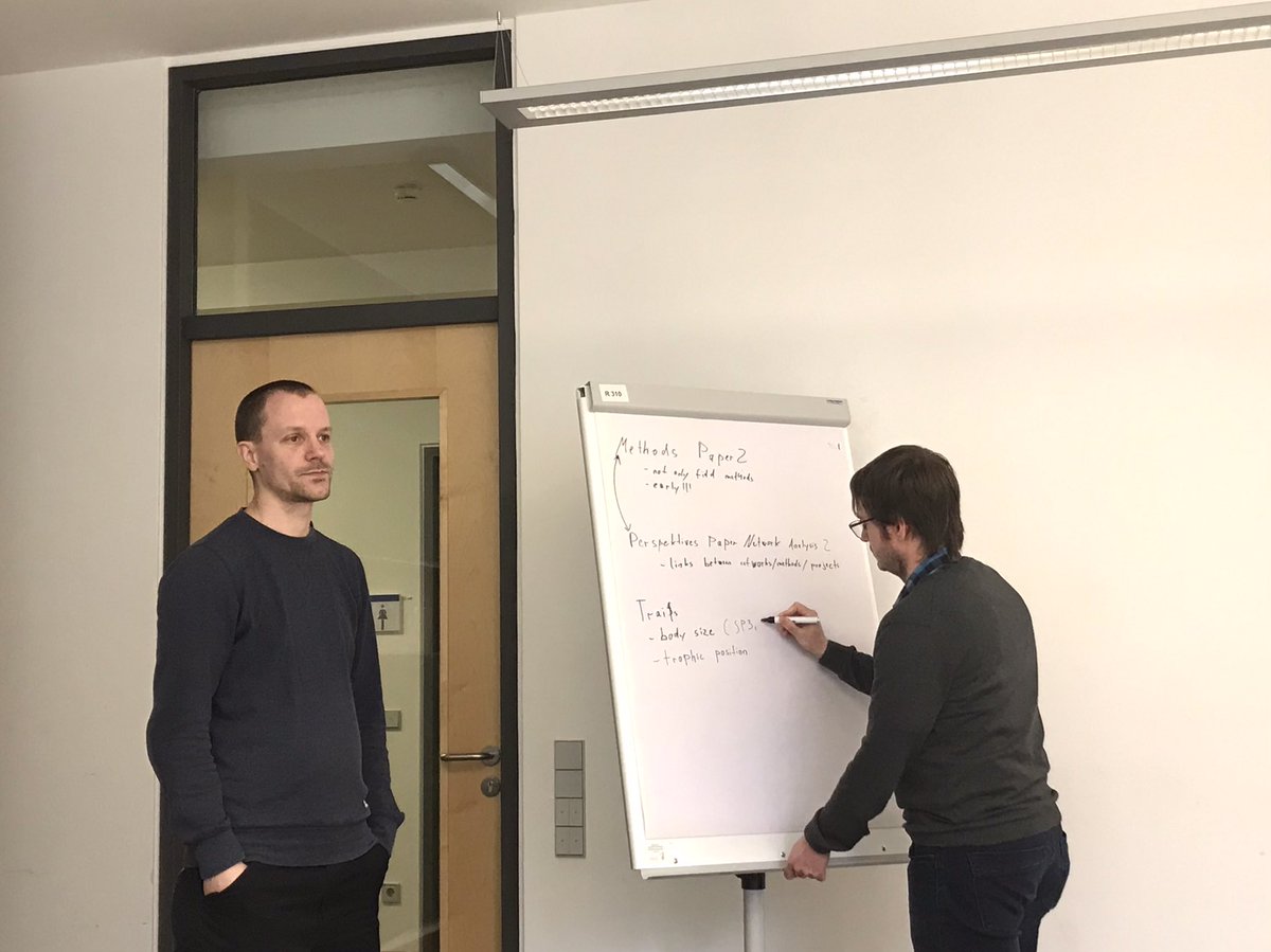 MultiTroph's tweet photo. A glimpse into an animated exchange about the synthesis of #multitrophic networks with Andreas and Michael @MultiTroph @UniFreiburg https://t.co/K75GHuyB6q