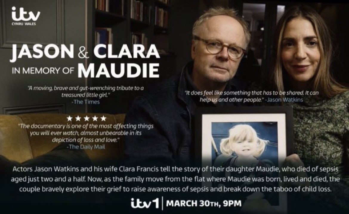 robdelaney's tweet photo. My friends Jason &amp; Clara have made a glorious, exquisite film about their beautiful daughter Maude, who died of sepsis at age 2. It’s on ITV this Thursday at 9pm. Please watch. ❤️ https://t.co/FcxtWyq0qW