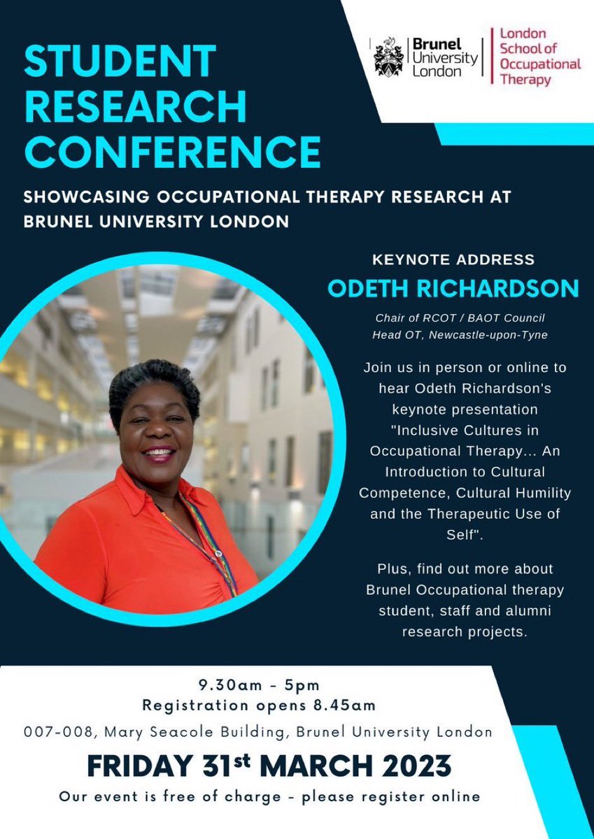 Carolyn Dunford (@dunfordcarolyn) on Twitter photo There is still time to sign up for #BrunelOT23 conference if you complete this form forms.office.com/e/R77kKRk6mn - attend in person or watch via livestream @OdethRichardson <a href="/OTatBrunel/">London School of OT</a> <a href="/BrunelResearch/">Brunel Research</a> <a href="/MindTheGapEBP/">Mind The Gap Evidenced Based Practice</a> There is still time to sign up for #BrunelOT23 conference if you complete this form forms.office.com/e/R77kKRk6mn - attend in person or watch via livestream @OdethRichardson <a href="/OTatBrunel/">London School of OT</a> <a href="/BrunelResearch/">Brunel Research</a> <a href="/MindTheGapEBP/">Mind The Gap Evidenced Based Practice</a>