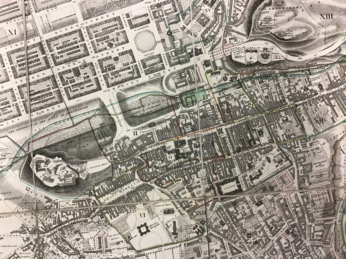 TheLibraryGHS's tweet image. For #SomethingBig we have a section of one of our early 1800s maps of Edinburgh. The linen backed folded map measures 146 x 176 cm and includes proposals for new roads in the old town.