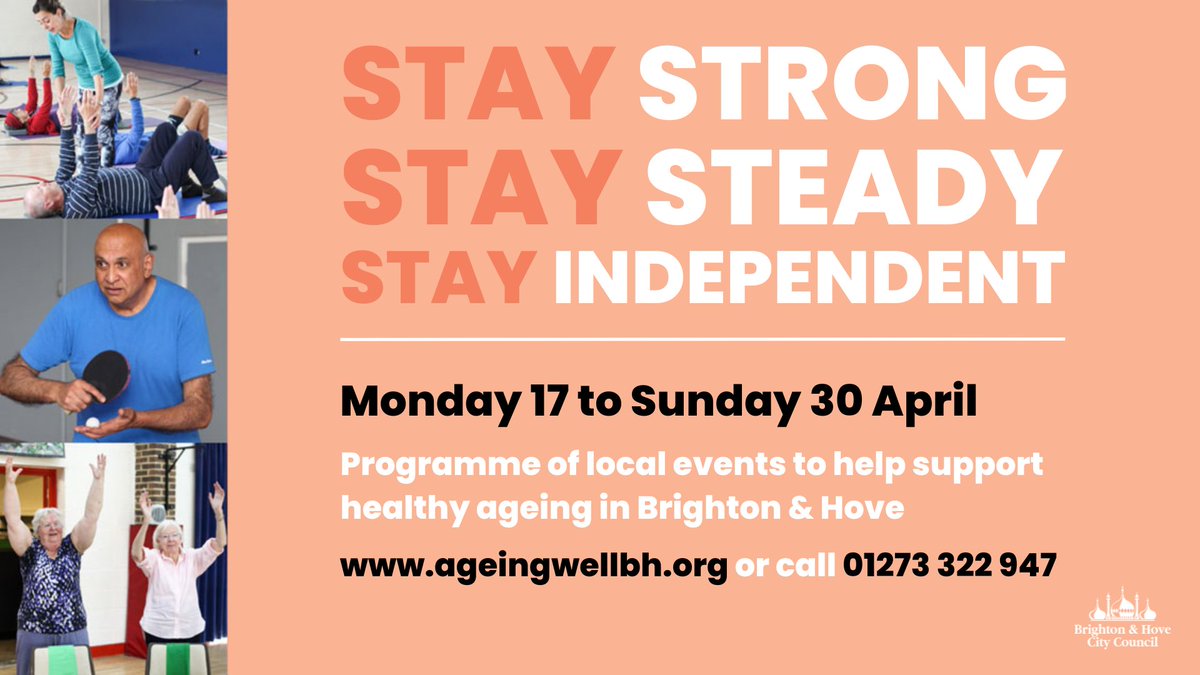BHhealthylife's tweet image. 📢Stay Strong,Stay Steady,Stay Independent!A two-week programme of local events to help us find enjoyable activities that can support us to keep our independence 🎉

For more info, click here ➡️ow.ly/OAxg50NuyWF

#StayStrong #StrengthAndBalance #BrightonAndHove #AgeingWell