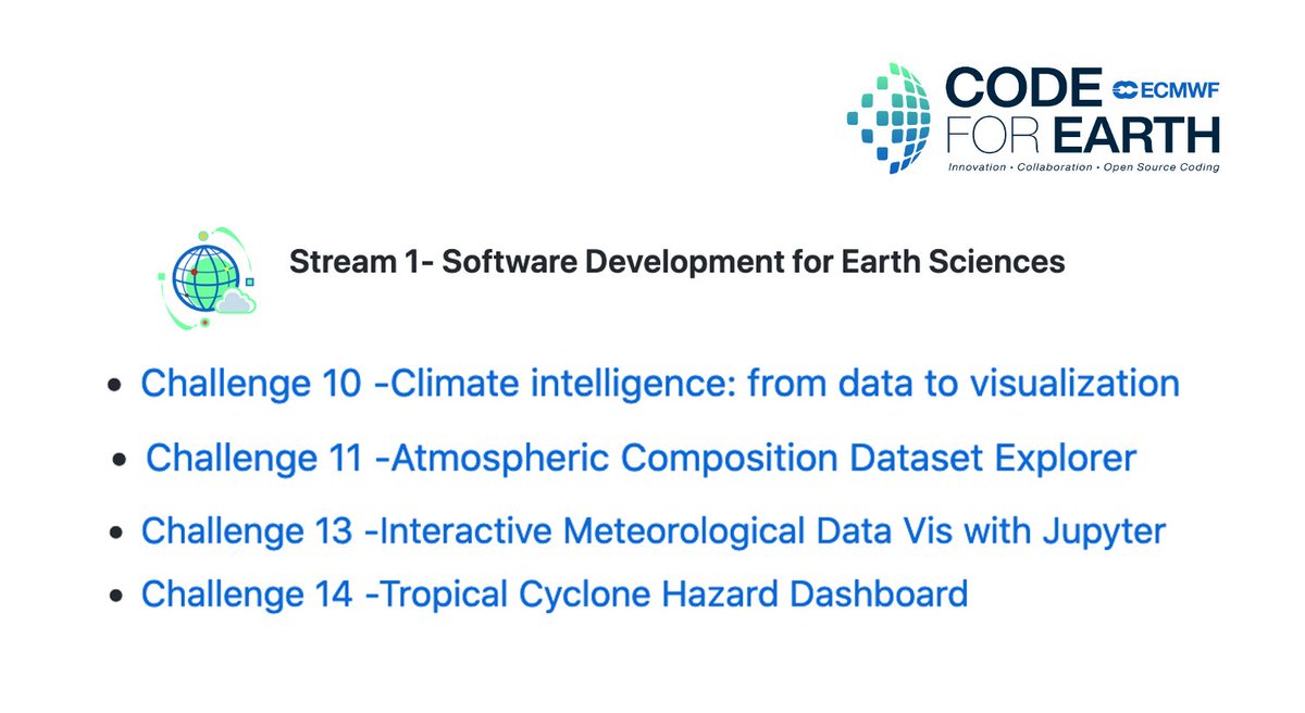 Are you a #Datavisualization developer with a #Earthscience interest? #Code4Earth 2023 brings you 4 challenges to strengthen #coding skills with #Python #Jupiternotebook ➡️bit.ly/40HDT41 ℹ️codeforearth.ecmwf.int @ECMWF @CopernicusECMWF @UniRdg_Met @UniCologne @Unibo