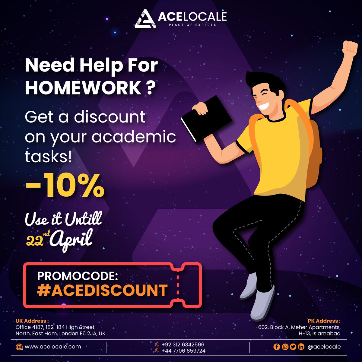 acelocale's tweet image. ๐๐ฎ๐ฉ๐๐ซ ๐๐๐ฆ๐๐๐๐ง ๐๐๐๐๐ซ
Catch a 10% discount
๐๐ซ๐จ๐ฆ๐จ ๐๐จ๐๐: #acediscount
๐๐ฌ๐ ๐ข๐ญ ๐ฎ๐ง๐ญ๐ข๐ฅ ๐๐๐ง๐ ๐๐ฉ๐ซ๐ข๐ฅ ๐๐๐๐ โฐ
Contact #AceLocale
๐ฒ๐จ๐: +๐ฐ๐ฐ ๐ณ๐ณ๐ฌ๐ฒ ๐ฒ๐ฑ๐ต๐ณ๐ฎ๐ฐ
#ProjectSolutions #acelocale #homeworkhelp #offer #discount