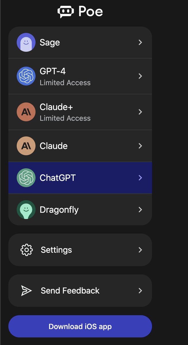 #Ctypto工具 
- 这是一个ai的集合器，可以在同一个页面下使用多个ai chat
-对vpn的国家和ip地址没有需求，不用再去为了使用chat gpt而切换特定的国家。
-可以每天免费使用chatgpt4一次，如果想省钱不付费的话，可以留最难的问题给gpt4

poe.com/chatgpt