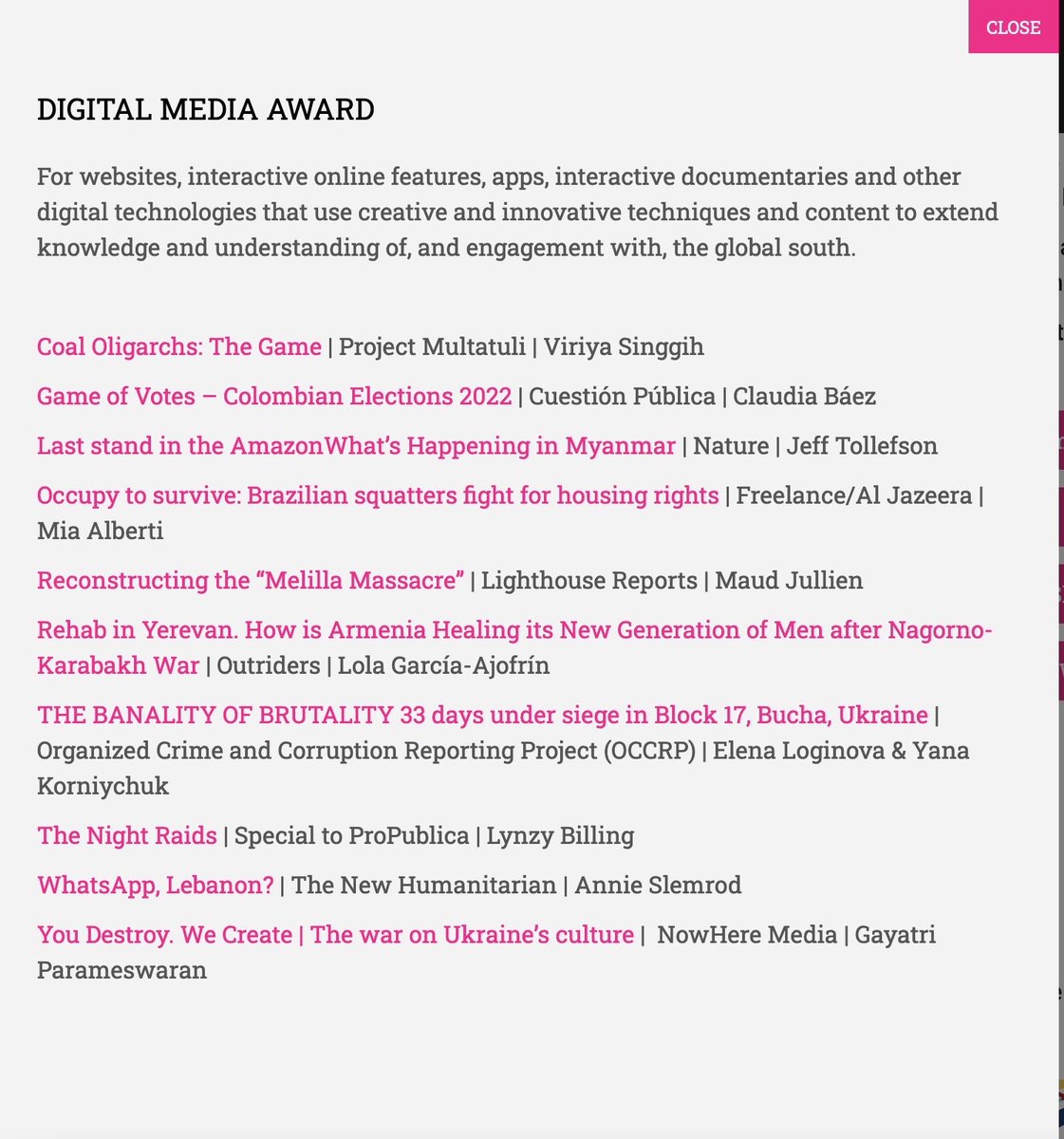 What a week! <a href="/onewm/">One World Media</a> has just announced their shortlist and <a href="/outrid3rs/">outriders</a> has 2 nominations!
-Digital #media #award: Rehab in Yerevan: outride.rs/en/articles/re…
-Refugee reporting: When does the journey end by <a href="/tinayingxu/">Tina Xu</a> outride.rs/en/articles/ch… 
THANK YOU!