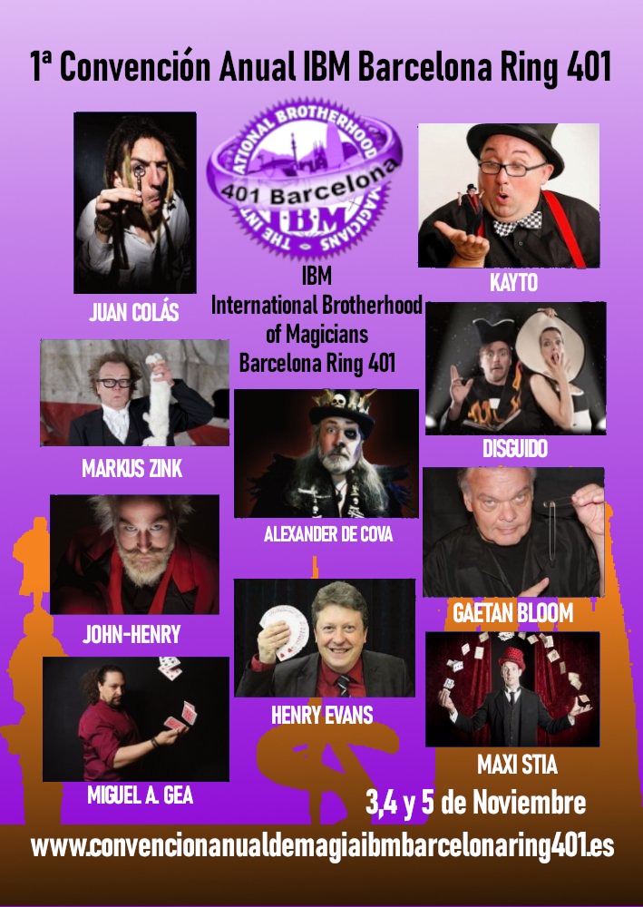 QUE PASA EN LA HABITACIÓN 401?
Solo podrás enterarte si participas de nuestra 1º CONVENCIÓN de MAGIA IBM BARCELONA RING 401 los días 3, 4 y 5 de noviembre.
Ya estamos al 50% de inscriptos, no pierdas esta Mágica oportunidad de pasar tres días a pleno de Magia.