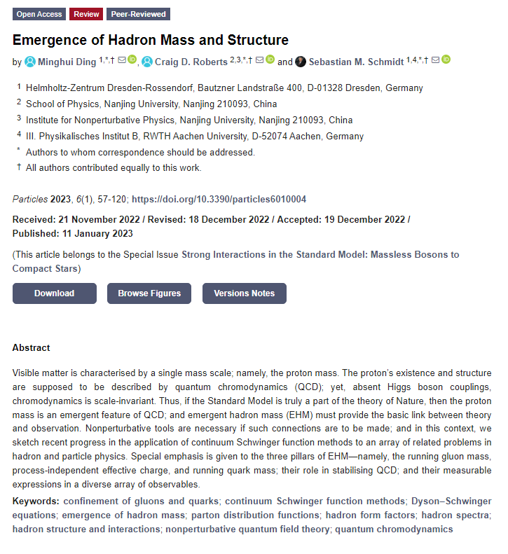 Particles_MDPI's tweet photo. 📚#mdpiparticles Latest #review by Minghui Ding, Craig D. Roberts and Sebastian M. Schmidt.
"Emergence of #Hadron Mass and Structure".
🔗https://t.co/JG5RyjqJIn
Article Views: 14041
Citations: 10 https://t.co/QdFYZVazCs