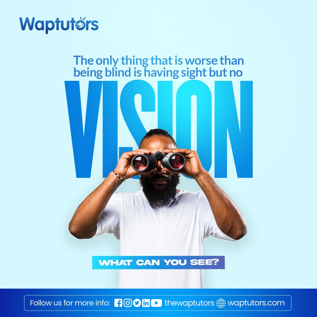 thewaptutors's tweet photo. The only thing that is worst than being blind is having sight but no VISION.

What can you see?

Follow us on:

Instagram: @thewaptutors
Facebook: @thewaptutors
Twitter: @thewaptutors

#LearnwithWTA #waptutors #onlineskills #wednesdaythought #tiktokdown https://t.co/oubcmWJS8l