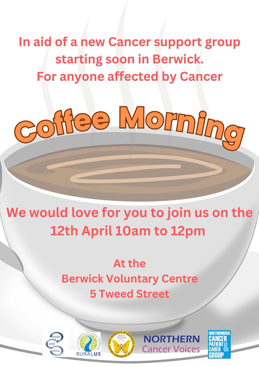 NCVNENC's tweet photo. New Support Group in Berwick @NorthernCancer @MacmillanNE @MindandSole1 #Cancer #NHS #Northumberland #MensForum #supportlocal #mentalhealth #copingstrategies #oncology #healthcare #cancersupport #NorthernRTN #NewcastleHosps #NUTHEqualities #ageUKNT #MH_Concern #HWNland https://t.co/S9F4iKJCaD