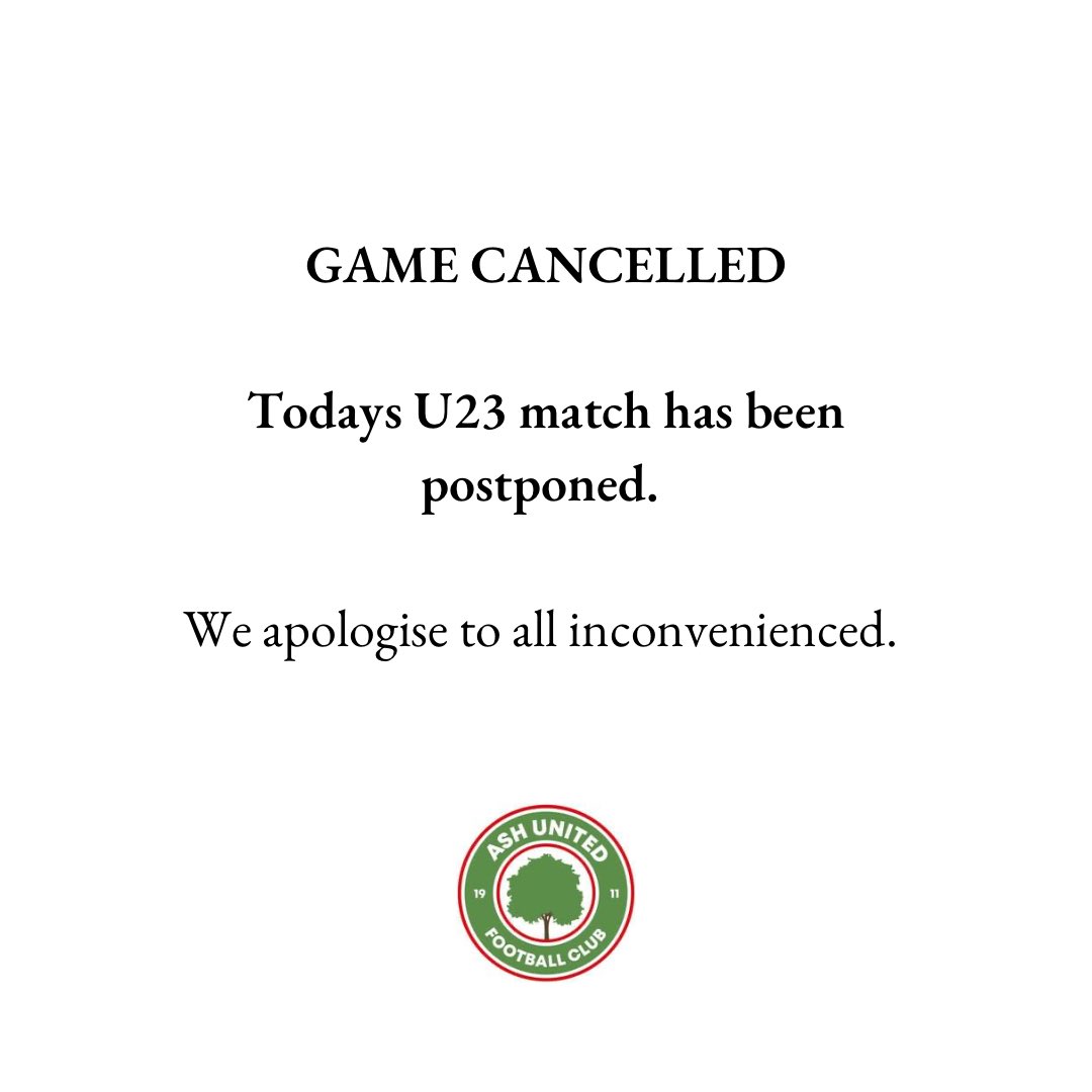 AshUnitedRes's tweet photo. GAME UPDATE

Tonight’s match against Guildford City Reserves has been postponed. We apologise to all inconvenienced. https://t.co/hnDbyGv3aB