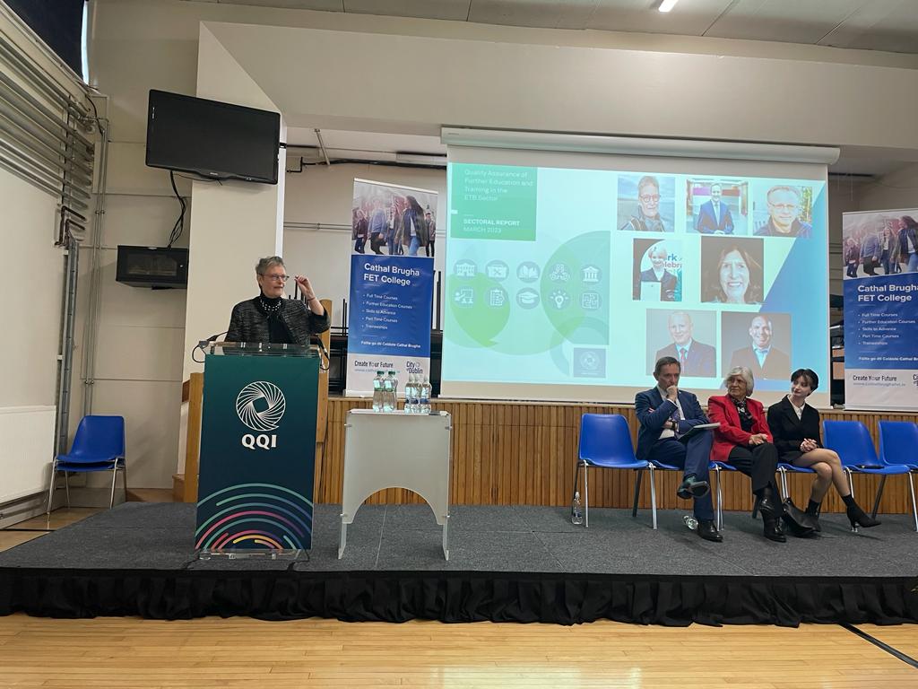 Frida Hengeveld one of the seven reviewers introducing the Sectoral Report on Quality Assurance of Further Education and Training in the ETB sector launched by QQI in Killester College of Further Education today @ETBIreland #ETBStrongerTogether @KillesterCFE @cityofdublinetb