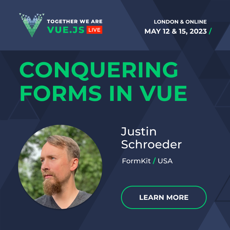 VueJSLive's tweet photo. Get ready for an amazing talk from @jpschroeder, senior engineer & co-founder of Braid🤩
Justin will introduce #FormKit & explore how this tool can empower #VueJS devs to write consistent, accessible & even delightful forms without spending a lifetime building them 👀