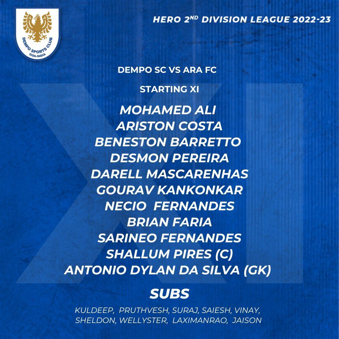 demposcofficial's tweet photo. Squad Ready!
Let's get those 3 points.🙌
#DempoSportsClub #DSC #Hero2ndDivisionLeague #ARAFC #DempoGroup #StartingXI #GoldenEagles #DempoSC https://t.co/X7qoyXHN1x