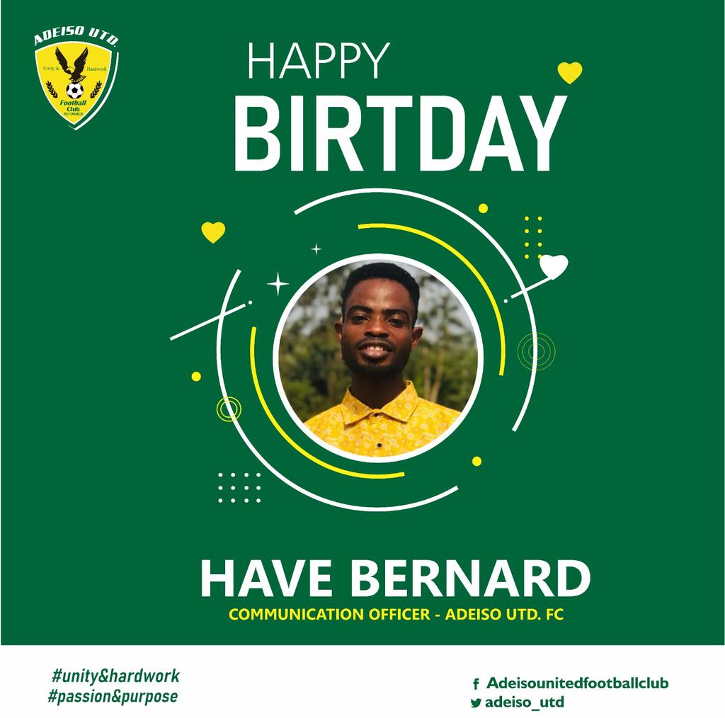 adeiso_utd's tweet photo. 🟢🟡🦅Happy birthday to Mr.Have Bernard 
(Communication Officer- Adeiso UTD FC) https://t.co/5VVI7WzpG2