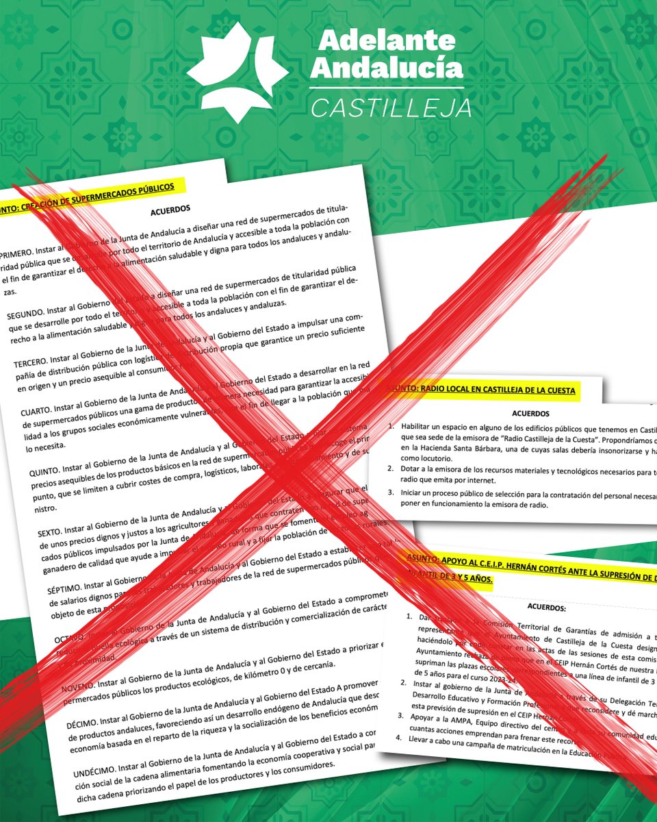 ADELANTECASTIL2's tweet photo. En 4 años el gobierno de #CarmenHerrera ha BLOQUEADO TODAS nuestras propuestas para #CastillejaDeLaCuesta. Así ha conseguido que estas NO SEAN NI DEBATIDAS en PLENO.
Estas han sido las últimas que ha censurado haciendo un uso torticero de las #ComisionesInformativas https://t.co/Kug1VKnQGn