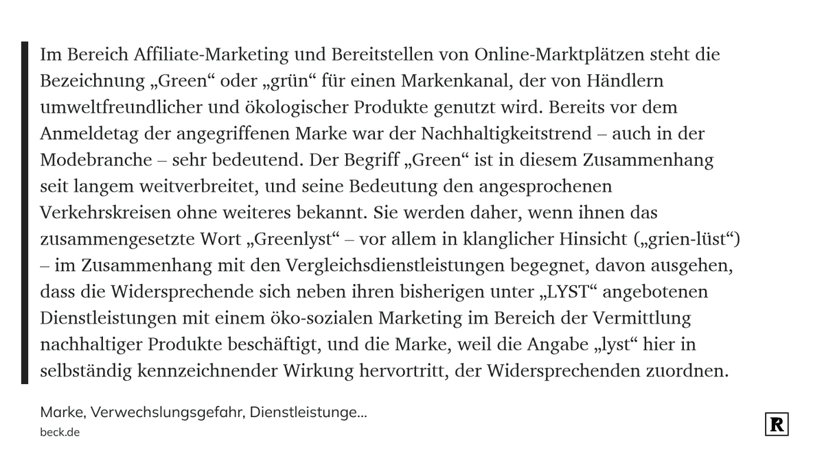 dr_ellenberg's tweet photo. Verwechslungsgefahr aufgrund gedanklicher Inverbindungbringung, wenn jüngere Marke den Eindruck einer Spezifizierung der älteren Marke hervorruft. 
#BPatG (29. Senat), Beschluss vom 18.03.2023 – BPATG Aktenzeichen 29 W (pat) 59/20 Lyst - Greenlyst https://t.co/mKL0qD1tNg
