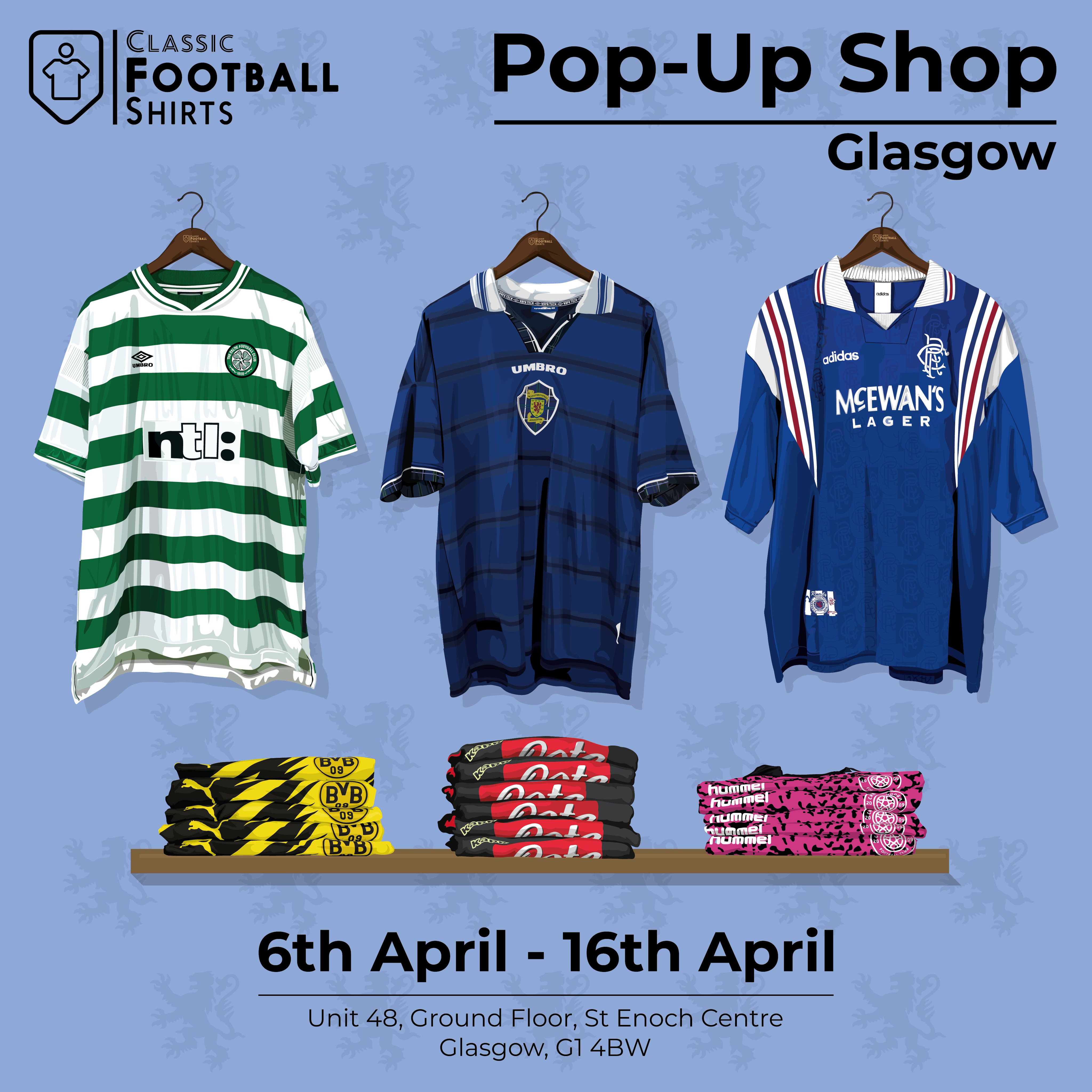 The Rangers shirts available at the Classic Football Shirts pop-up shop in  Glasgow