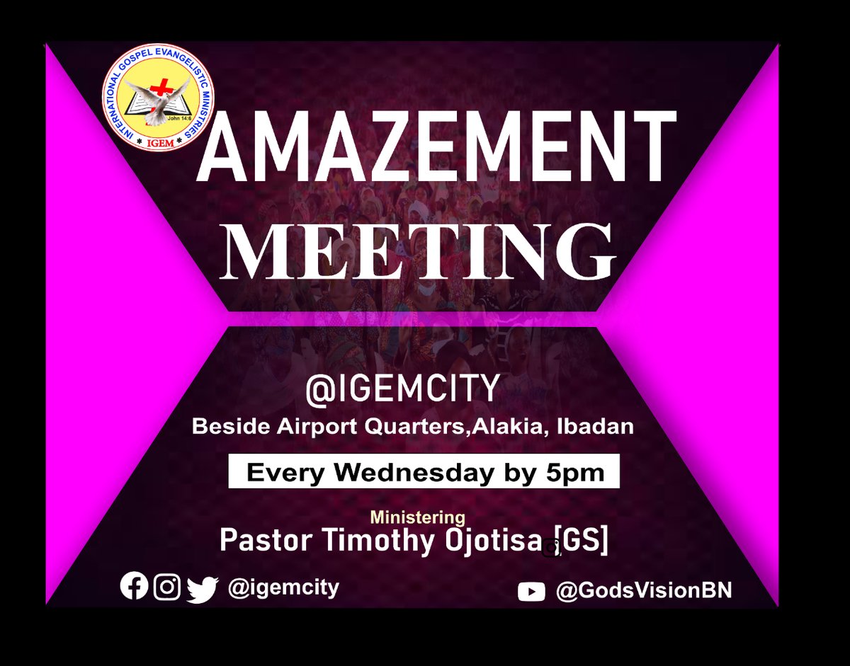 igemcity's tweet photo. Don't forget that today is Amazement Meeting by 5pm. Join us and you shall be blessed abundantly. #igem #igemcity #amazementmeeting #blessings #salvation #wordsoflife #divineministries https://t.co/ziIx9Ide5V