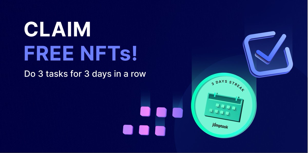 🎉🎉🎉

Are you ready to take your tasking skills to the next level? Introducing our 3-Day Streak Challenge!

Complete at least 1 task per day for 3 days straight and earn a shiny new NFT as a reward for all your hard work 💪 And the best part? You don't jmpt.io/3DayStreakTW
