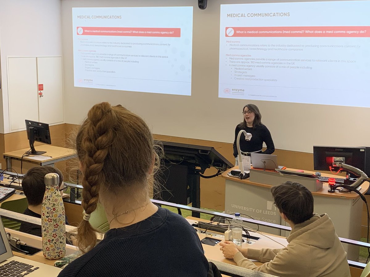 EnzymeComms's tweet image. We are investing in the next generation of expert scientific storytellers! Our Science Communicator Heather, spoke to students at Leeds University &amp;amp; the University of Sheffield about the work we do! We hope to continue providing education around #ScienceComms going forward 🧬