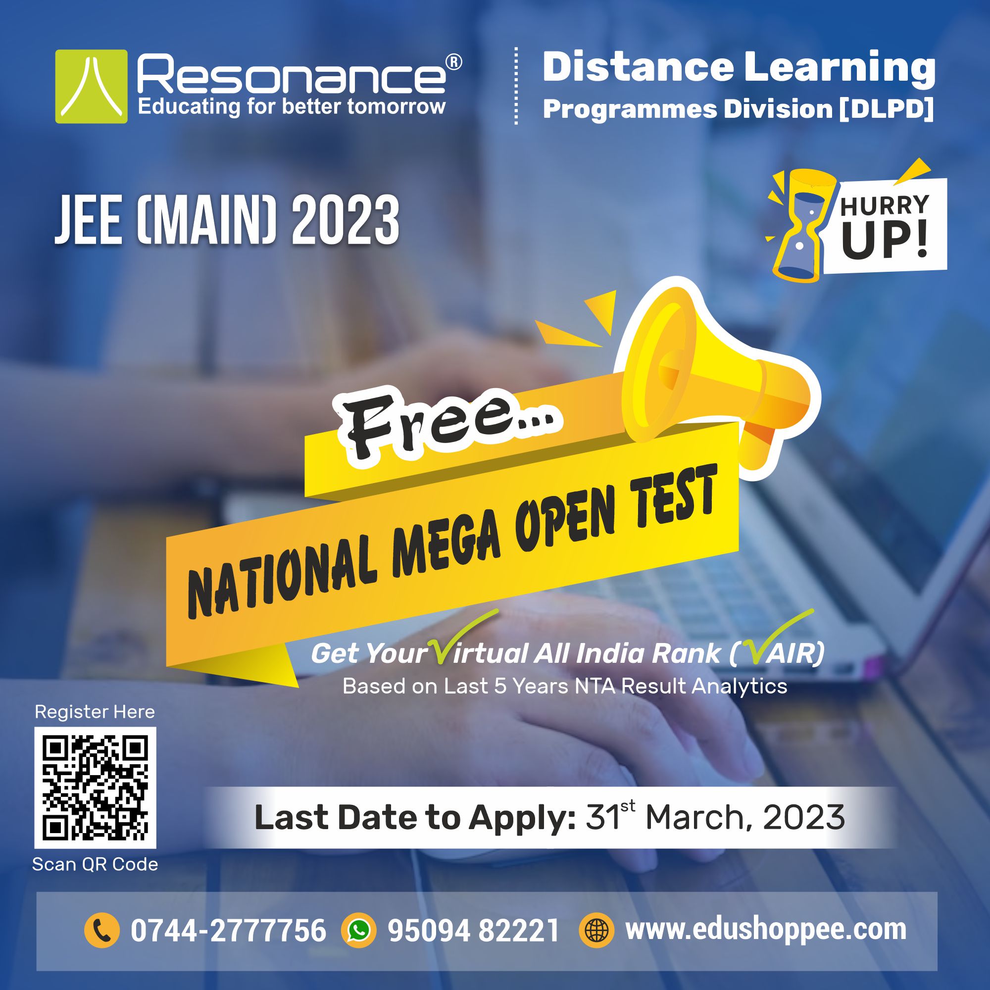 Resonance on Twitter "ATTENTION JEE (MAIN) 2023 ASPIRANTS LAST DATE TO