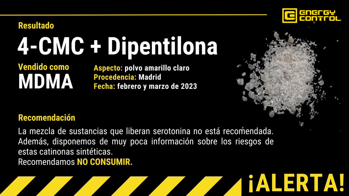EC_es's tweet photo. #AlertaEC ⚠️ Hemos analizado varias muestras con esta composición.
Recuerda: siempre que puedas, analiza antes de consumir.
Link a la web para más info: https://t.co/JBEasrMLtu https://t.co/HaDgSpffEg