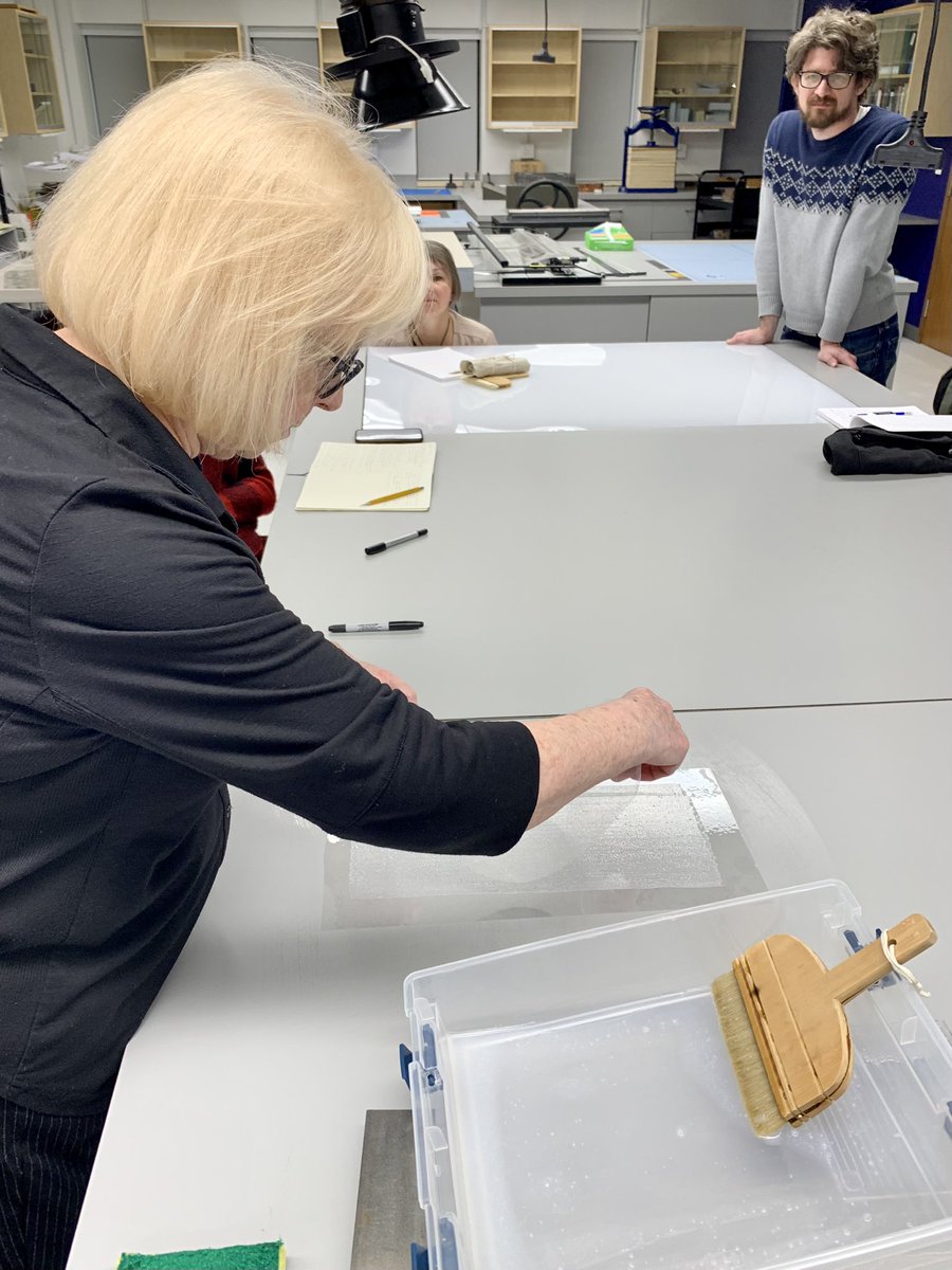 iamkristinesr's tweet image. Last week’s remoistenable tissue workshop for #Conservators @uStMikesKelly @UofT 

A busy day discussing repair techniques for copper and iron gall ink corrosion 📚

@CAC_ACCR @IconBook_Paper 

#PaperRepair #InkCorrosion #PaperConservation #BookConservation